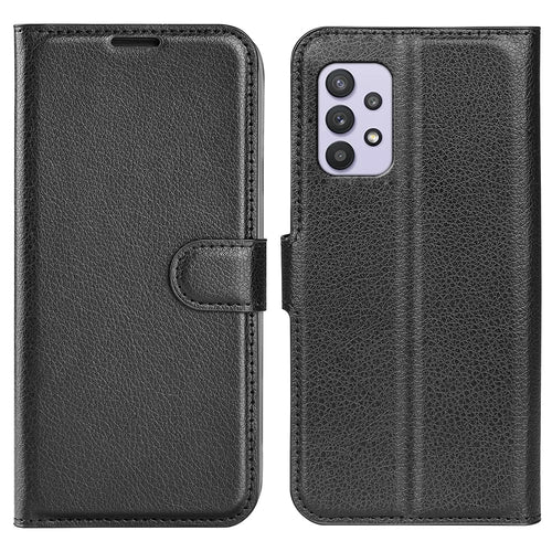 For Samsung Galaxy A53 5G Litchi Texture PU Leather Folio Case Magnetic Clasp Anti-scratch Phone Cover with Stand Wallet - Black - 1