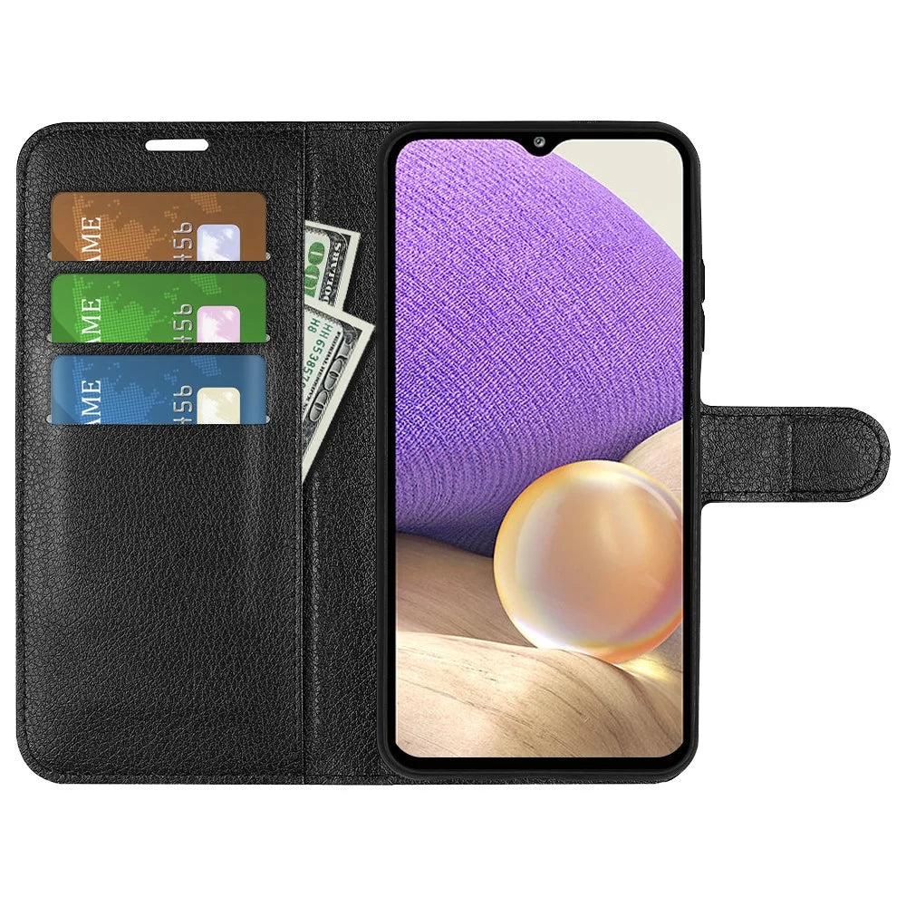 For Samsung Galaxy A53 5G Litchi Texture PU Leather Folio Case Magnetic Clasp Anti-scratch Phone Cover with Stand Wallet - Black - 4