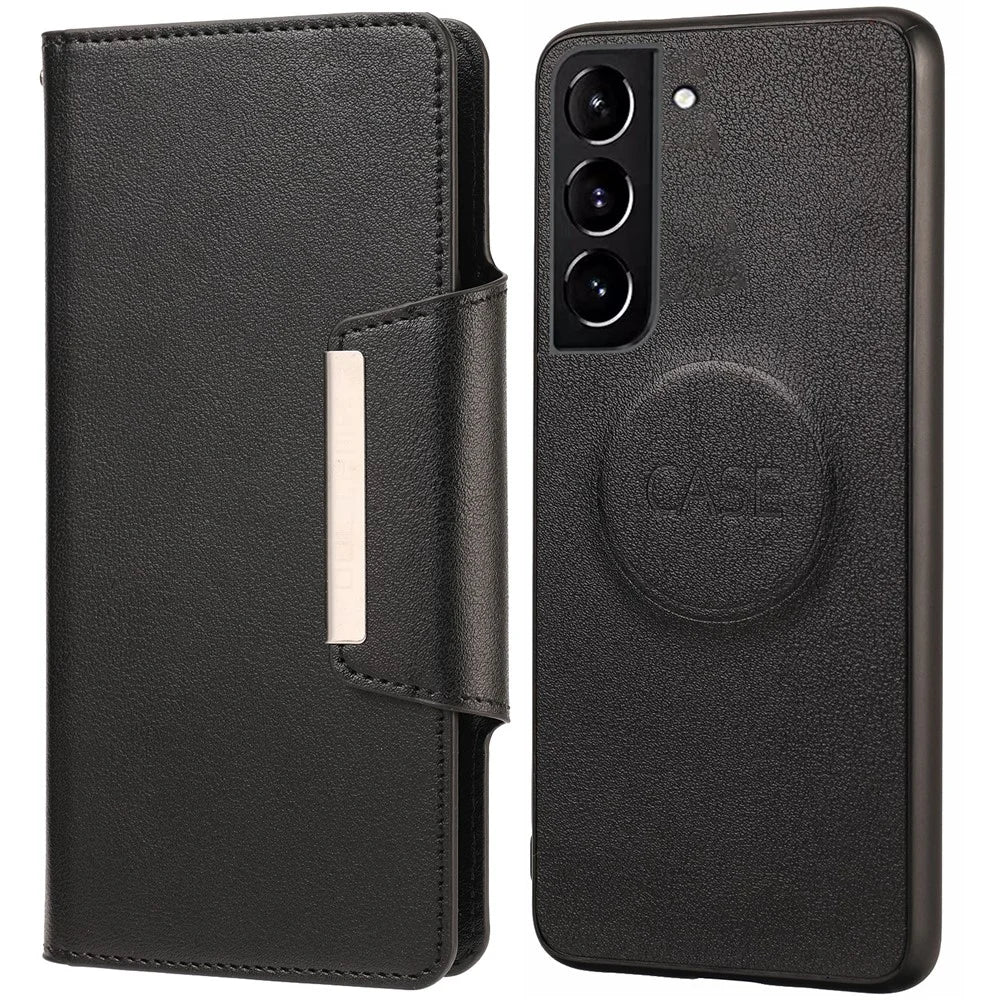 Stylish Well-protected Ultra-thin Detachable Leather Case Built-in Metal Sheet Wallet Anti-fall Phone Cover for Samsung Galaxy S21 FE 5G/S21 Fan Edition - Black - 1