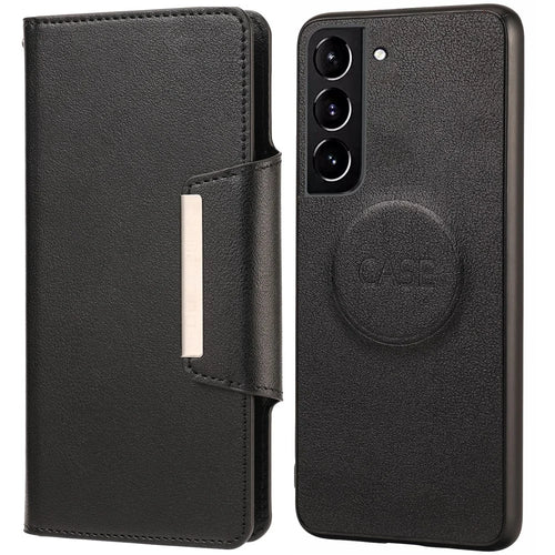 Stylish Well-protected Ultra-thin Detachable Leather Case Built-in Metal Sheet Wallet Anti-fall Phone Cover for Samsung Galaxy S21 FE 5G/S21 Fan Edition - Black - 1
