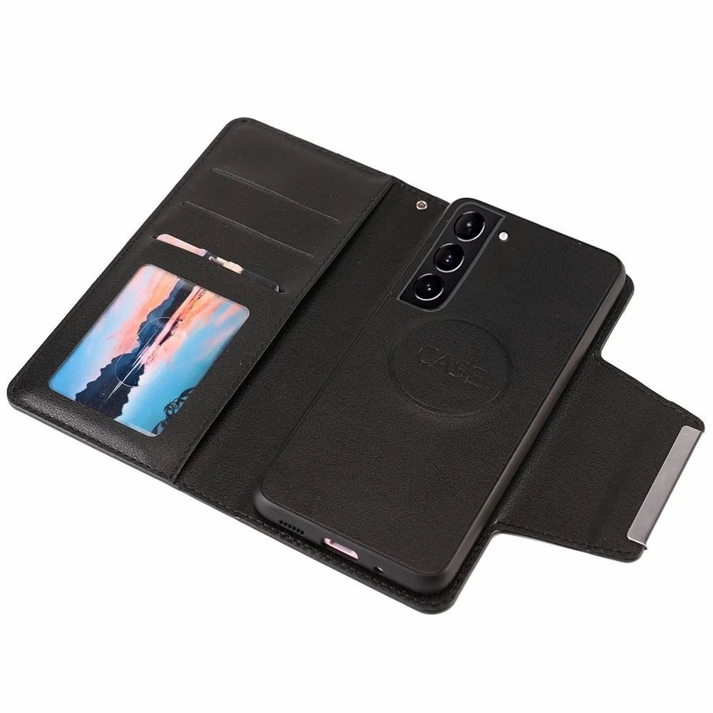 Stylish Well-protected Ultra-thin Detachable Leather Case Built-in Metal Sheet Wallet Anti-fall Phone Cover for Samsung Galaxy S21 FE 5G/S21 Fan Edition - Black - 7