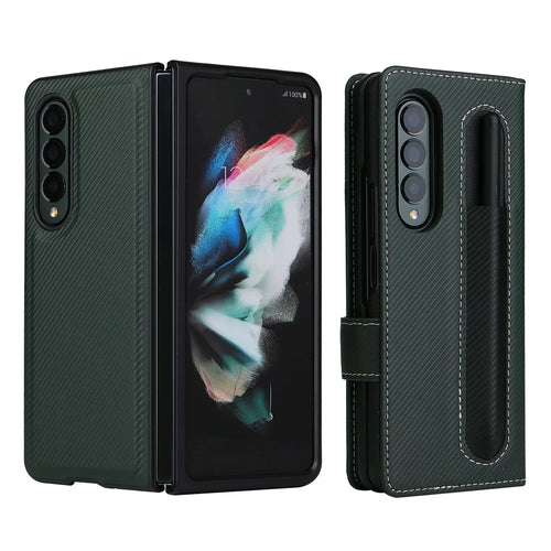 Stand Wallet PU Leather Cover Pen Slot Design Detachable Leather Coated PC Phone Case for Samsung Galaxy Z Fold3 5G - Green - 1