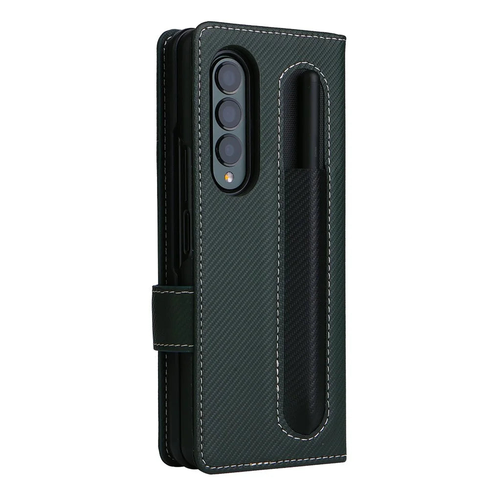 Stand Wallet PU Leather Cover Pen Slot Design Detachable Leather Coated PC Phone Case for Samsung Galaxy Z Fold3 5G - Green - 3