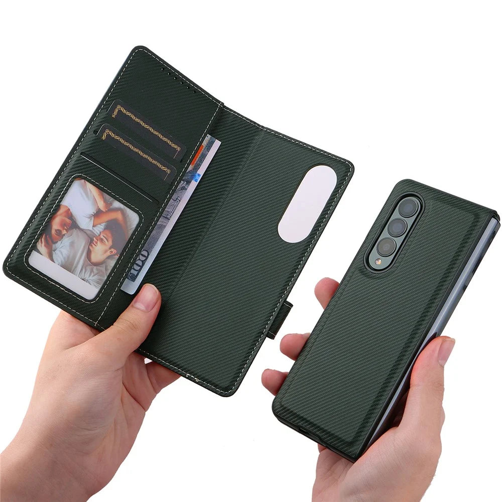 Stand Wallet PU Leather Cover Pen Slot Design Detachable Leather Coated PC Phone Case for Samsung Galaxy Z Fold3 5G - Green - 5