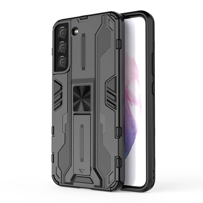 Shockproof Hard PC + Soft TPU Hybrid Protective Cover with Kickstand for Samsung Galaxy S22 5G - Black - 1