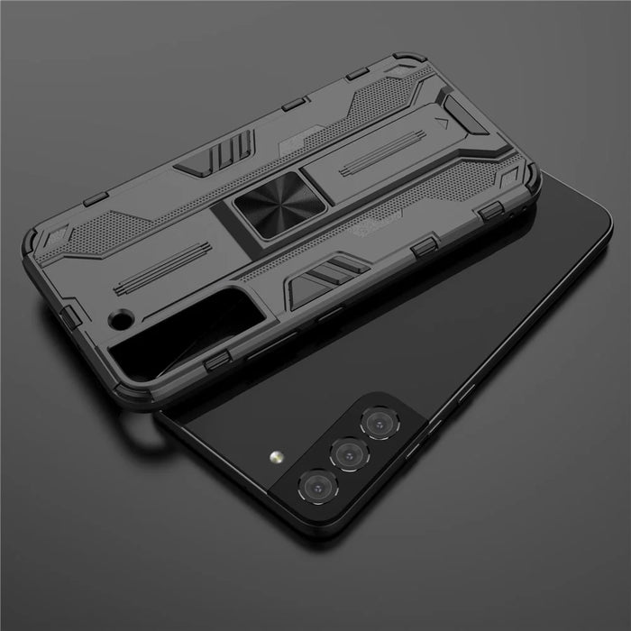 Shockproof Hard PC + Soft TPU Hybrid Protective Cover with Kickstand for Samsung Galaxy S22 5G - Black - 4