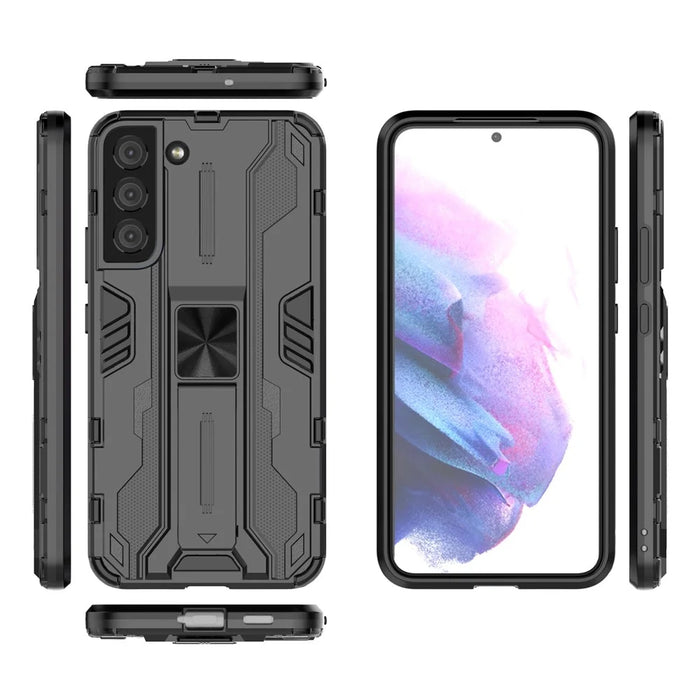 Shockproof Hard PC + Soft TPU Hybrid Protective Cover with Kickstand for Samsung Galaxy S22 5G - Black - 5