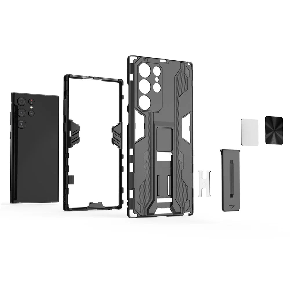 Anti-Fingerprint Hard PC + Soft TPU Shockproof Phone Cover with Kickstand for Samsung Galaxy S22 Ultra 5G - Black - 2