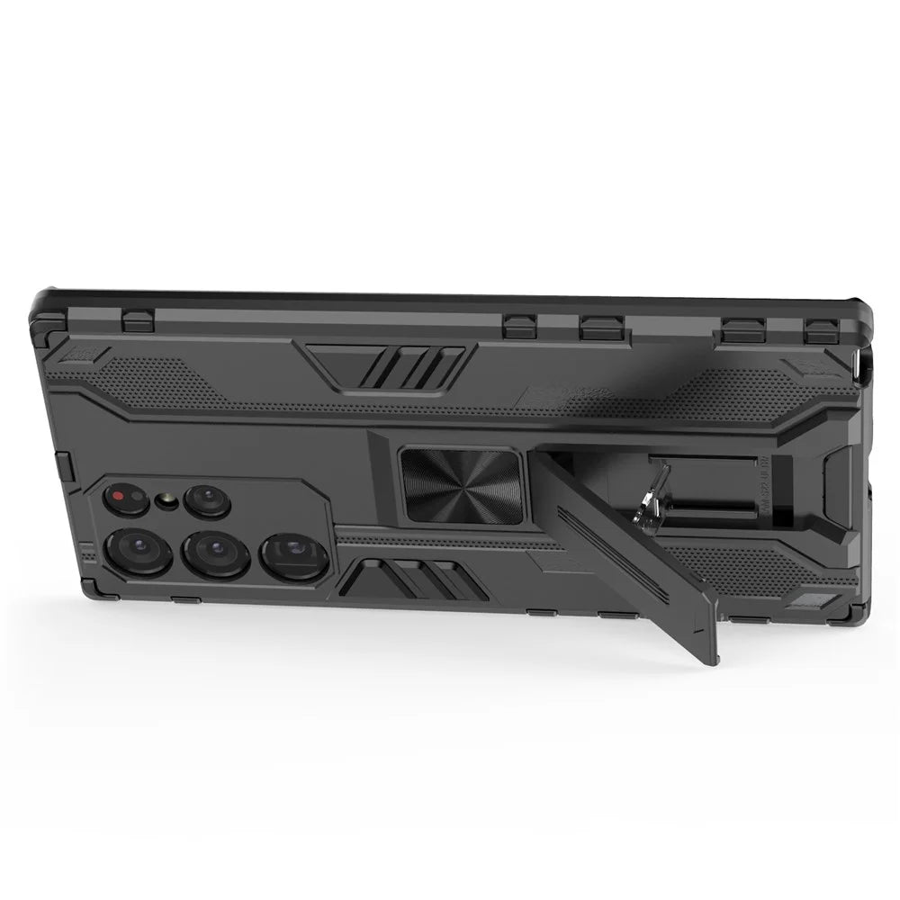 Anti-Fingerprint Hard PC + Soft TPU Shockproof Phone Cover with Kickstand for Samsung Galaxy S22 Ultra 5G - Black - 3