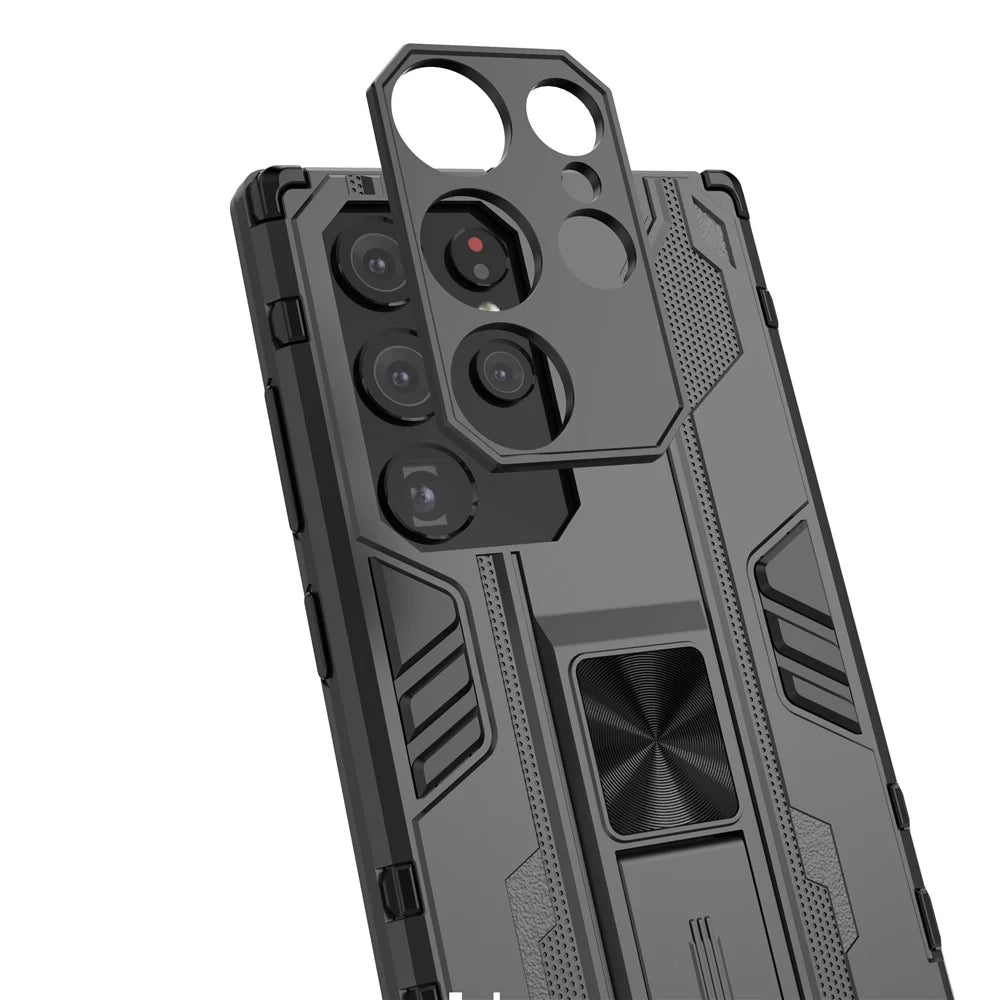 Anti-Fingerprint Hard PC + Soft TPU Shockproof Phone Cover with Kickstand for Samsung Galaxy S22 Ultra 5G - Black - 4