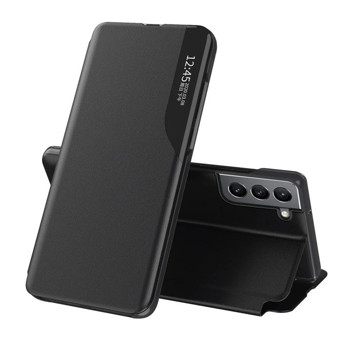Case View Window PU Leather Stand Cover for Samsung Galaxy S22 5G - Black - 1
