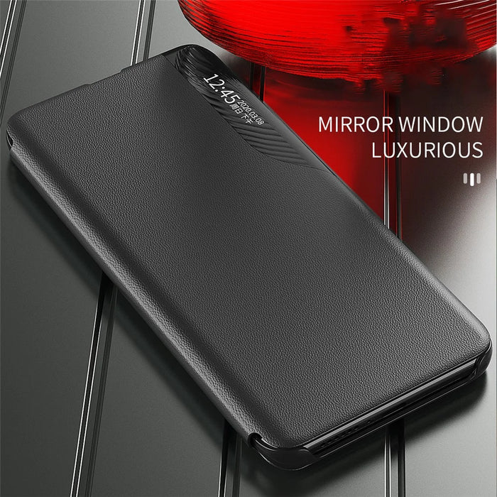 Case View Window PU Leather Stand Cover for Samsung Galaxy S22 5G - Black - 5