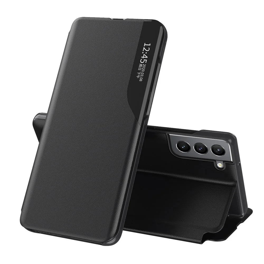 Case View Window PU Leather Stand Cover for Samsung Galaxy S22+ 5G - Black - 1