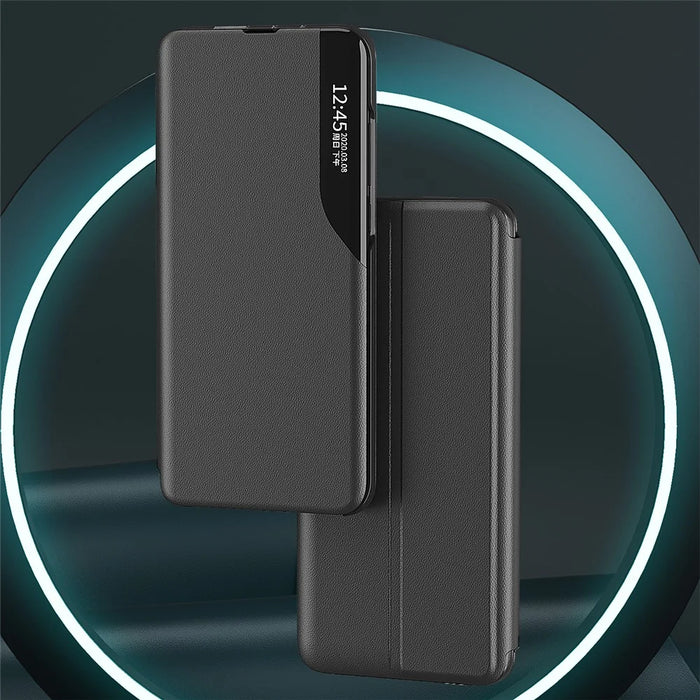 Case View Window PU Leather Stand Cover for Samsung Galaxy S22+ 5G - Black - 3