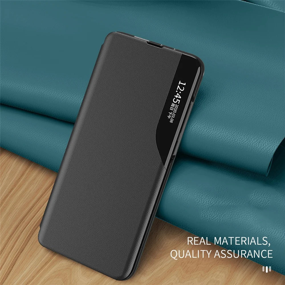 Case View Window PU Leather Stand Cover for Samsung Galaxy S22 Ultra 5G - Black - 7