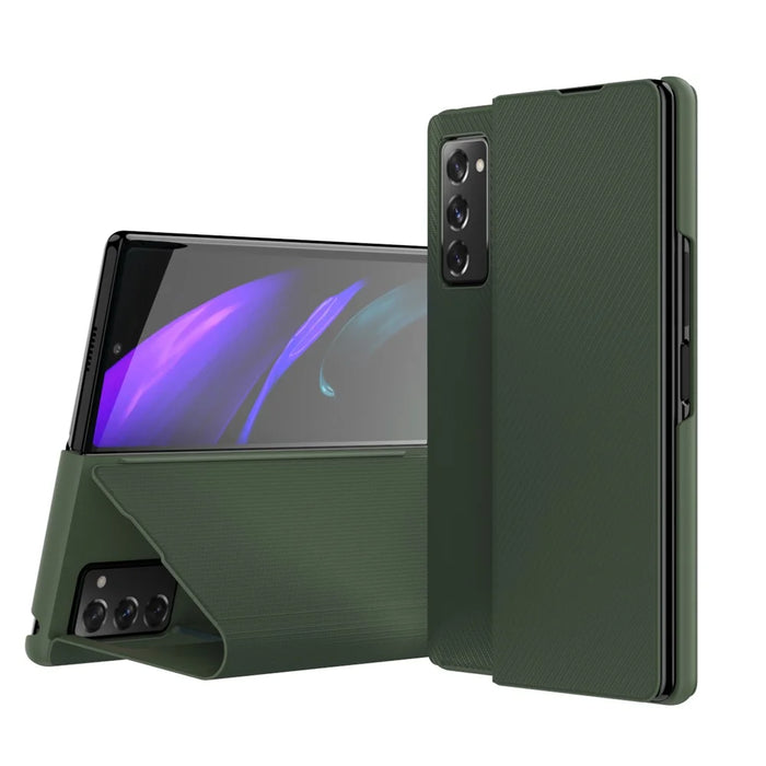 PU Leather Coated PC Case with Aramid Fiber Carbon Fiber Texture for Samsung Galaxy Z Fold2 5G - Green - 1