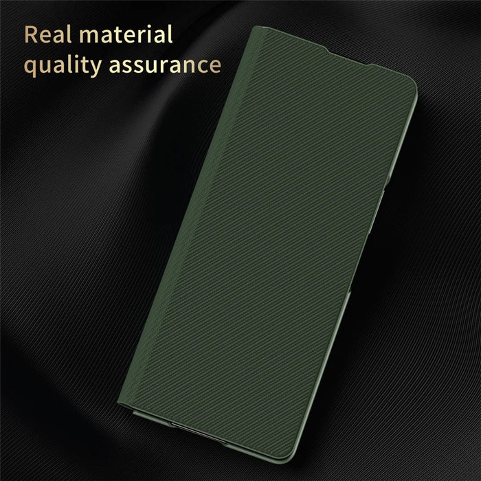 PU Leather Coated PC Case with Aramid Fiber Carbon Fiber Texture for Samsung Galaxy Z Fold2 5G - Green - 2