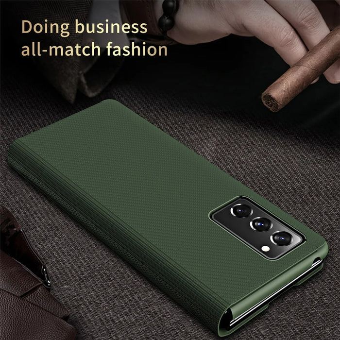 PU Leather Coated PC Case with Aramid Fiber Carbon Fiber Texture for Samsung Galaxy Z Fold2 5G - Green - 3