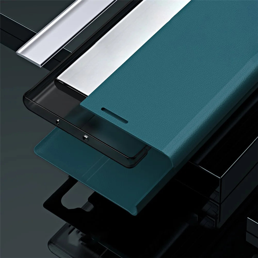 Light Slim Anti-drop PU Leather Phone Cover with Stand for Samsung Galaxy S22 Ultra 5G - Green - 3