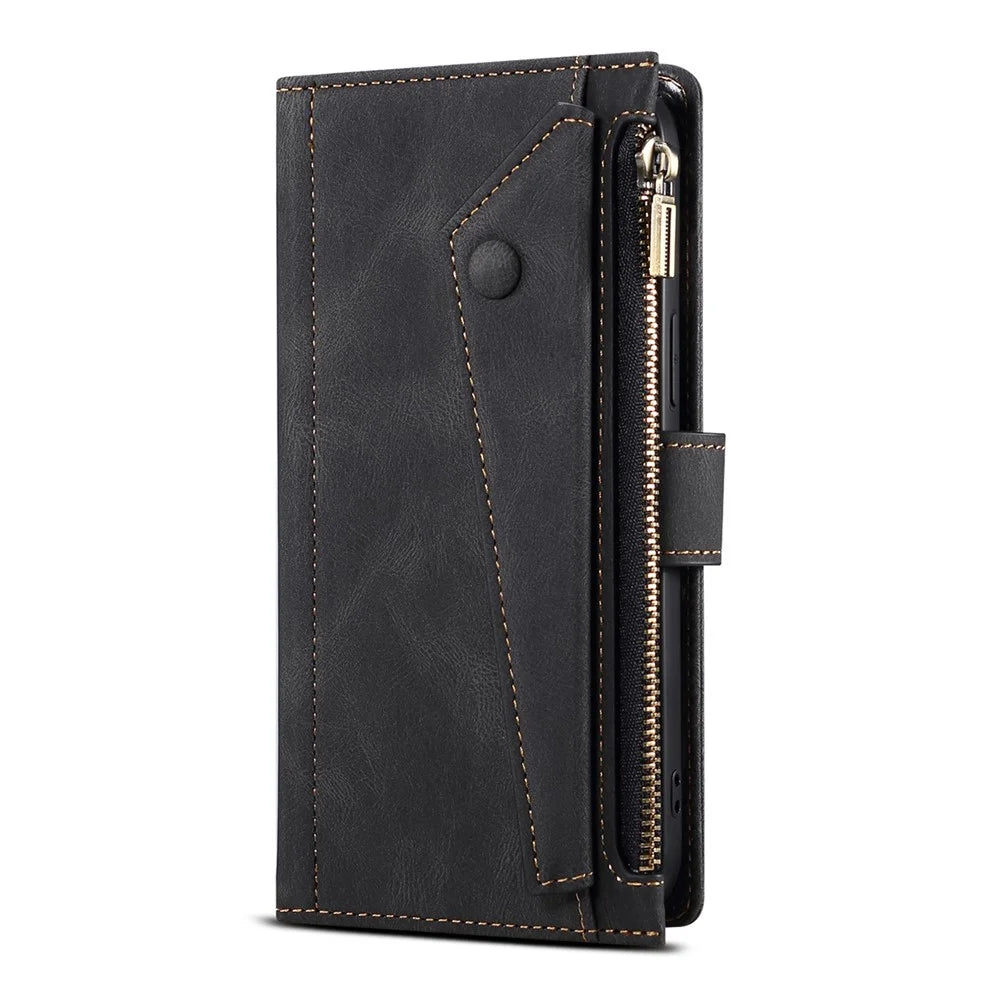 Scratch-resistant Wallet Design Phone Flip Case Drop-proof Zippered Pocket Phone Cover with Stand for Samsung Galaxy S22 Ultra 5G - Black - 2