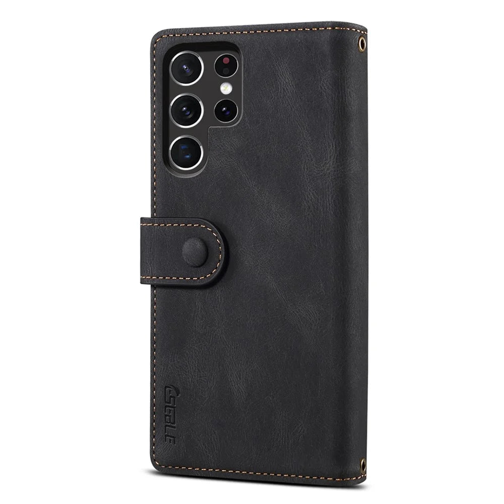 Scratch-resistant Wallet Design Phone Flip Case Drop-proof Zippered Pocket Phone Cover with Stand for Samsung Galaxy S22 Ultra 5G - Black - 3