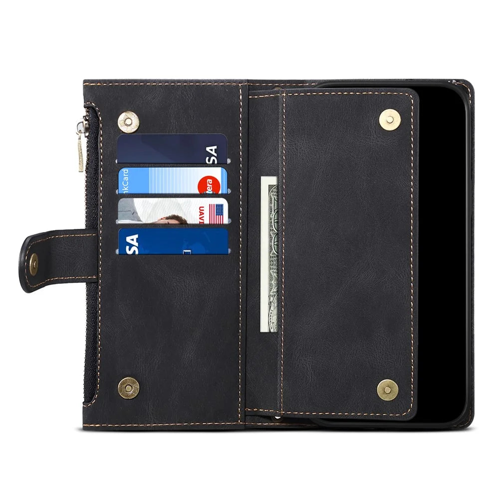 Scratch-resistant Wallet Design Phone Flip Case Drop-proof Zippered Pocket Phone Cover with Stand for Samsung Galaxy S22 Ultra 5G - Black - 4