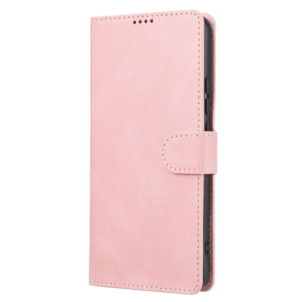 Classic Style Wallet Stand Full Protection Leather Phone Cover Case with Strap for Samsung Galaxy S22 5G - Pink - 2
