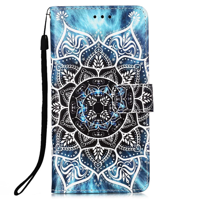 Pattern Printing Stand Wallet PU Leather + TPU Phone Cover Shell with Hand Strap for Samsung Galaxy S22 5G - Mandala Flower - 2