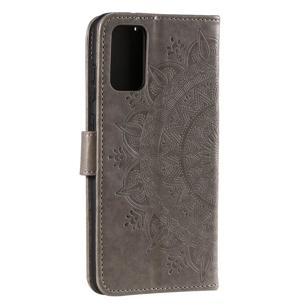 For Samsung Galaxy A33 5G Imprinted Mandala Flower PU Leather Phone Case Wallet Stand Design Flip Cover with Strap - Grey - 3