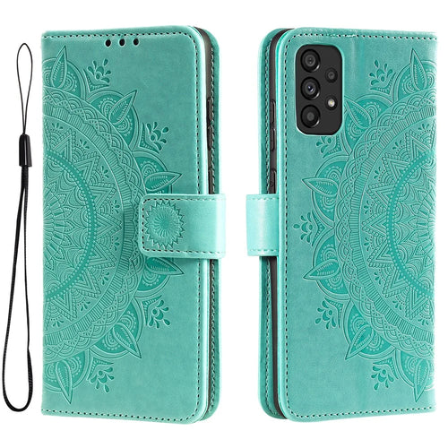 Scratch-resistant Imprinted Mandala Flower PU Leather Wallet Stand Phone Flip Cover Case for Samsung Galaxy A53 5G - Green - 1
