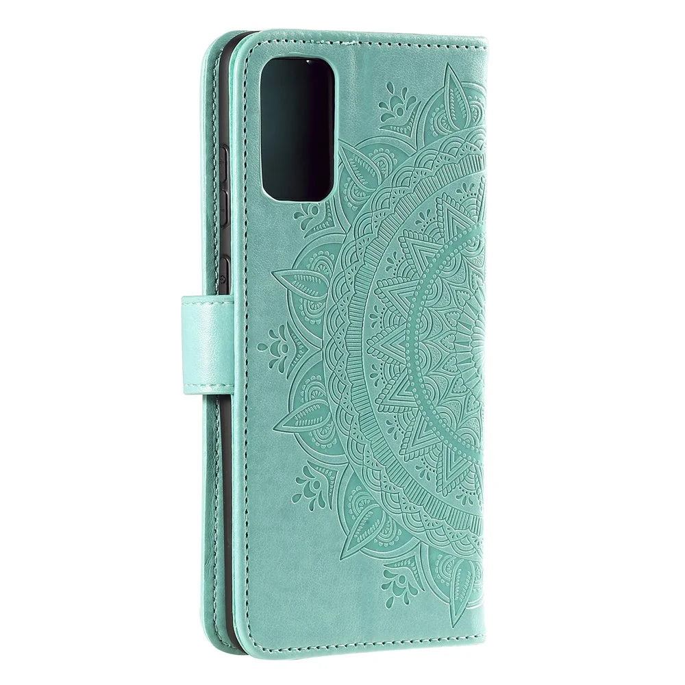 Scratch-resistant Imprinted Mandala Flower PU Leather Wallet Stand Phone Flip Cover Case for Samsung Galaxy A53 5G - Green - 3