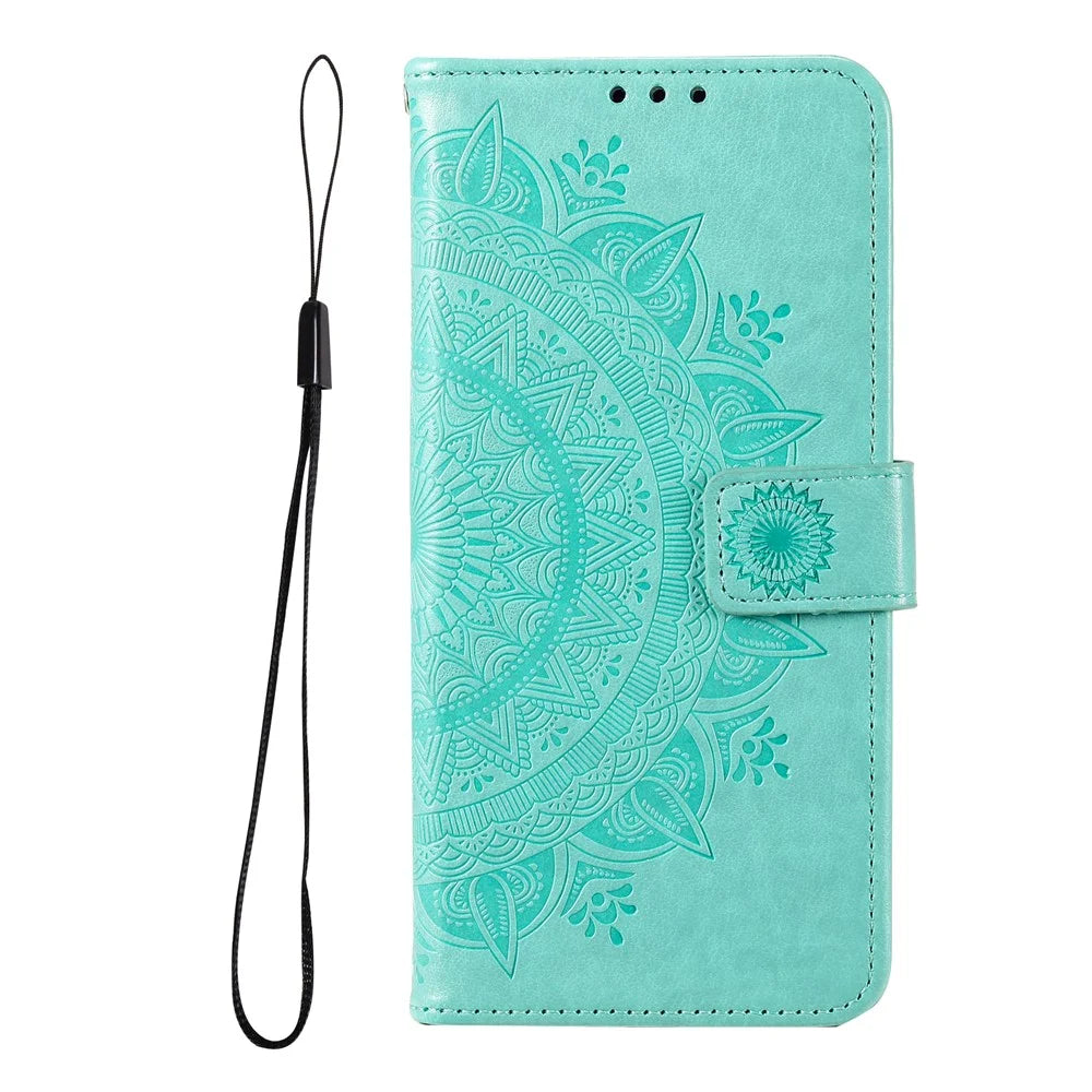 Scratch-resistant Imprinted Mandala Flower PU Leather Wallet Stand Phone Flip Cover Case for Samsung Galaxy A53 5G - Green - 4