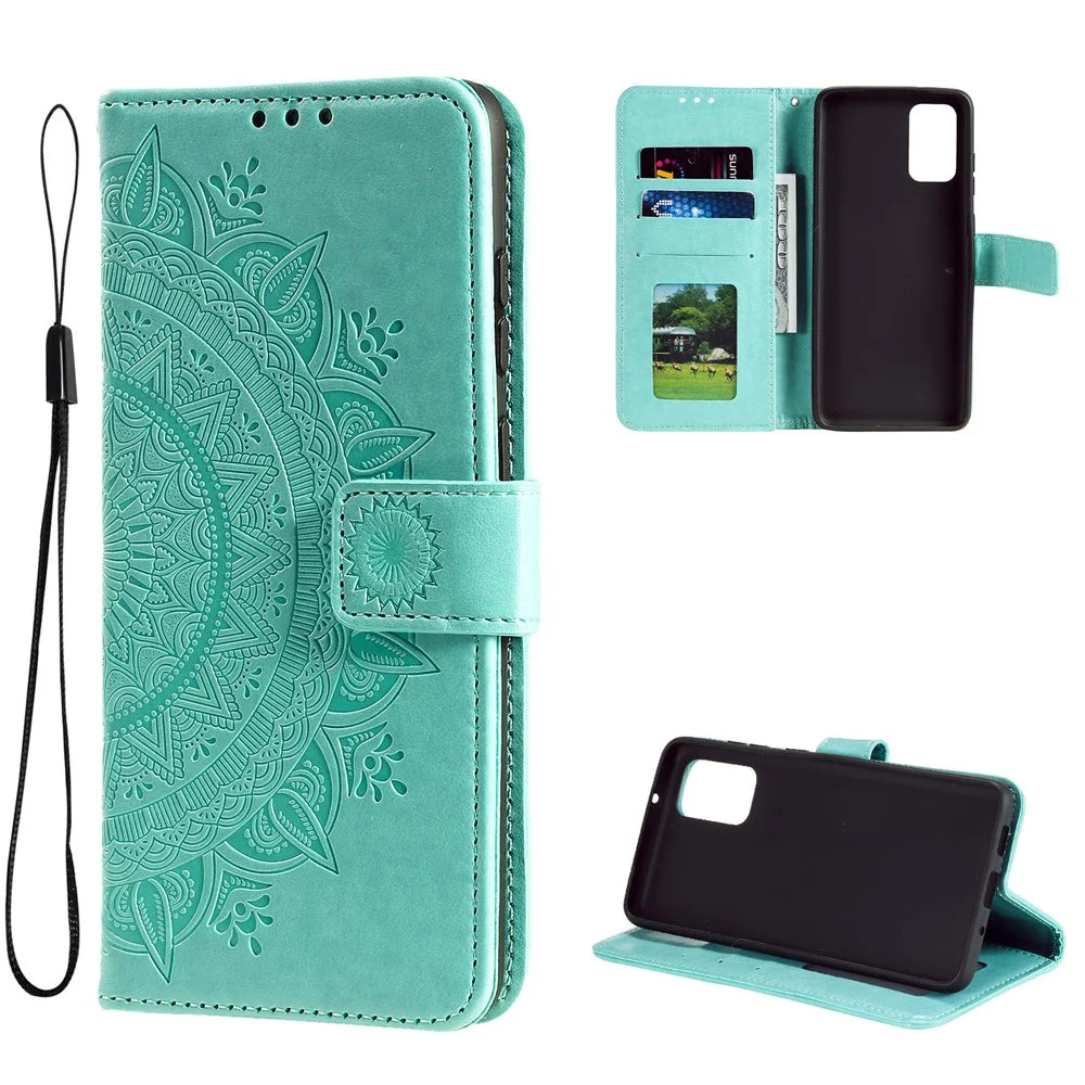 Scratch-resistant Imprinted Mandala Flower PU Leather Wallet Stand Phone Flip Cover Case for Samsung Galaxy A53 5G - Green - 7