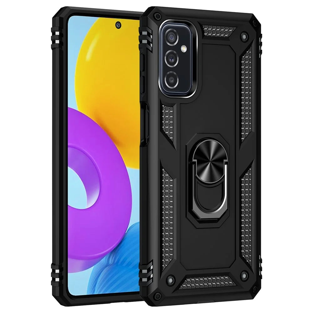 Ring Holder Kickstand Scratch-resistant Anti-drop Phone Cover PC + TPU Hybrid Case with Built-in Metal Sheet for Samsung Galaxy M52 5G - Black - 2