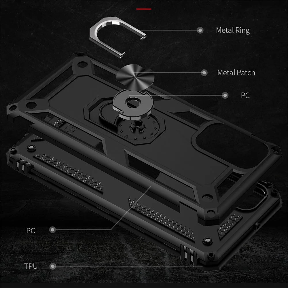 Ring Holder Kickstand Scratch-resistant Anti-drop Phone Cover PC + TPU Hybrid Case with Built-in Metal Sheet for Samsung Galaxy M52 5G - Black - 3