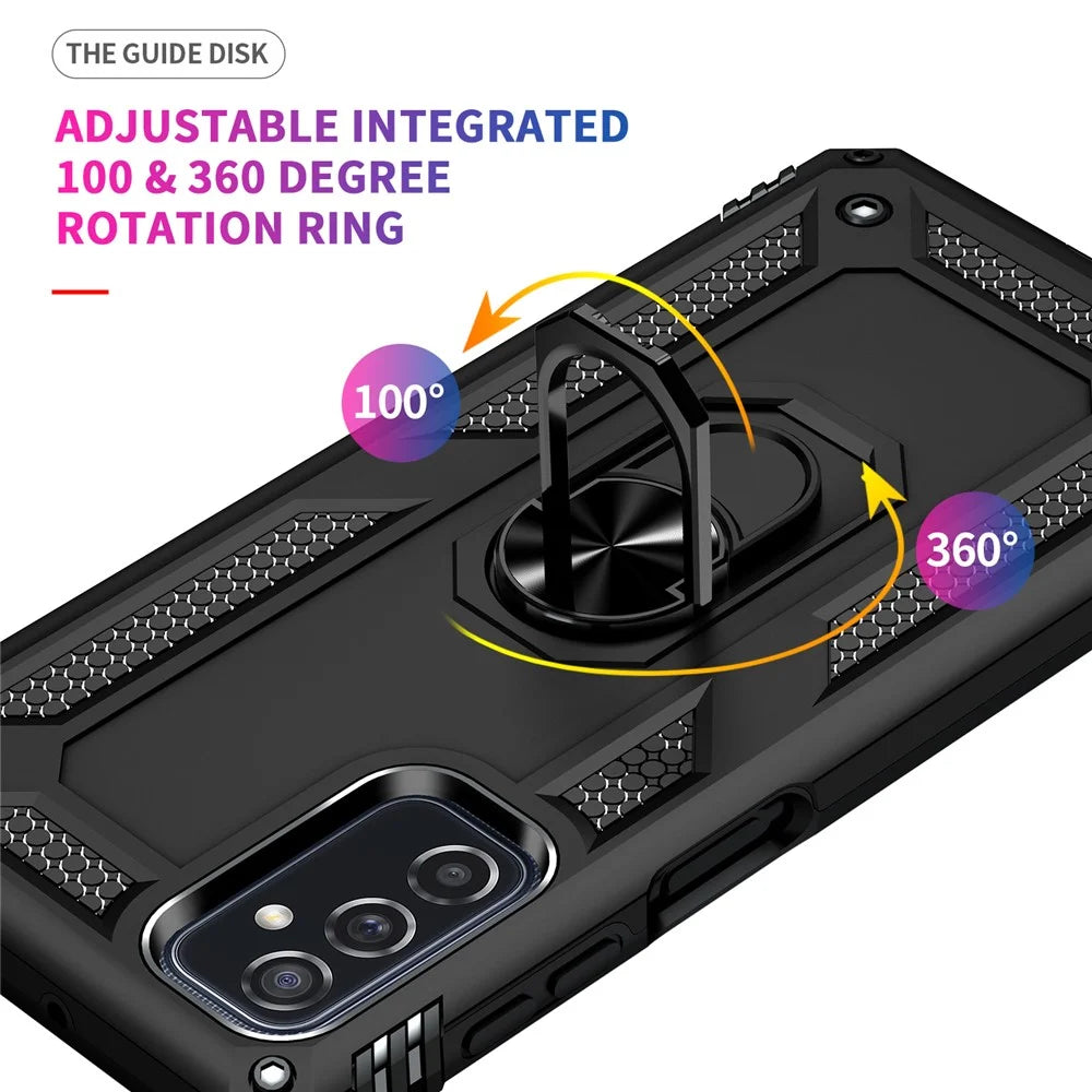 Ring Holder Kickstand Scratch-resistant Anti-drop Phone Cover PC + TPU Hybrid Case with Built-in Metal Sheet for Samsung Galaxy M52 5G - Black - 4