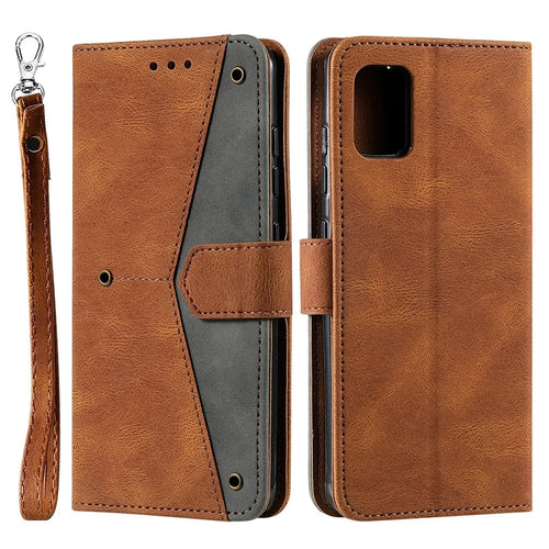 Fashionable Bi-color Design PU Leather and TPU Phone Flip Case Stitching Skin-touch Stand Wallet Phone Shell Cover for Samsung Galaxy A53 5G - Brown - 1
