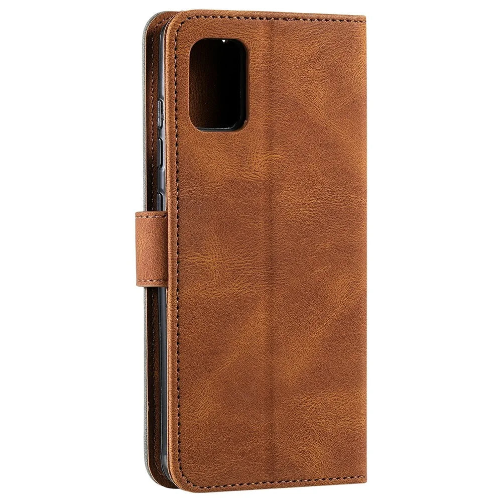 Fashionable Bi-color Design PU Leather and TPU Phone Flip Case Stitching Skin-touch Stand Wallet Phone Shell Cover for Samsung Galaxy A53 5G - Brown - 4