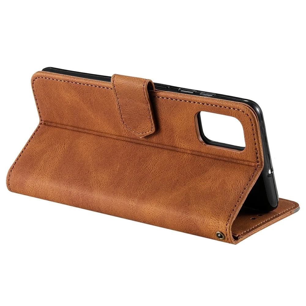 Fashionable Bi-color Design PU Leather and TPU Phone Flip Case Stitching Skin-touch Stand Wallet Phone Shell Cover for Samsung Galaxy A53 5G - Brown - 5