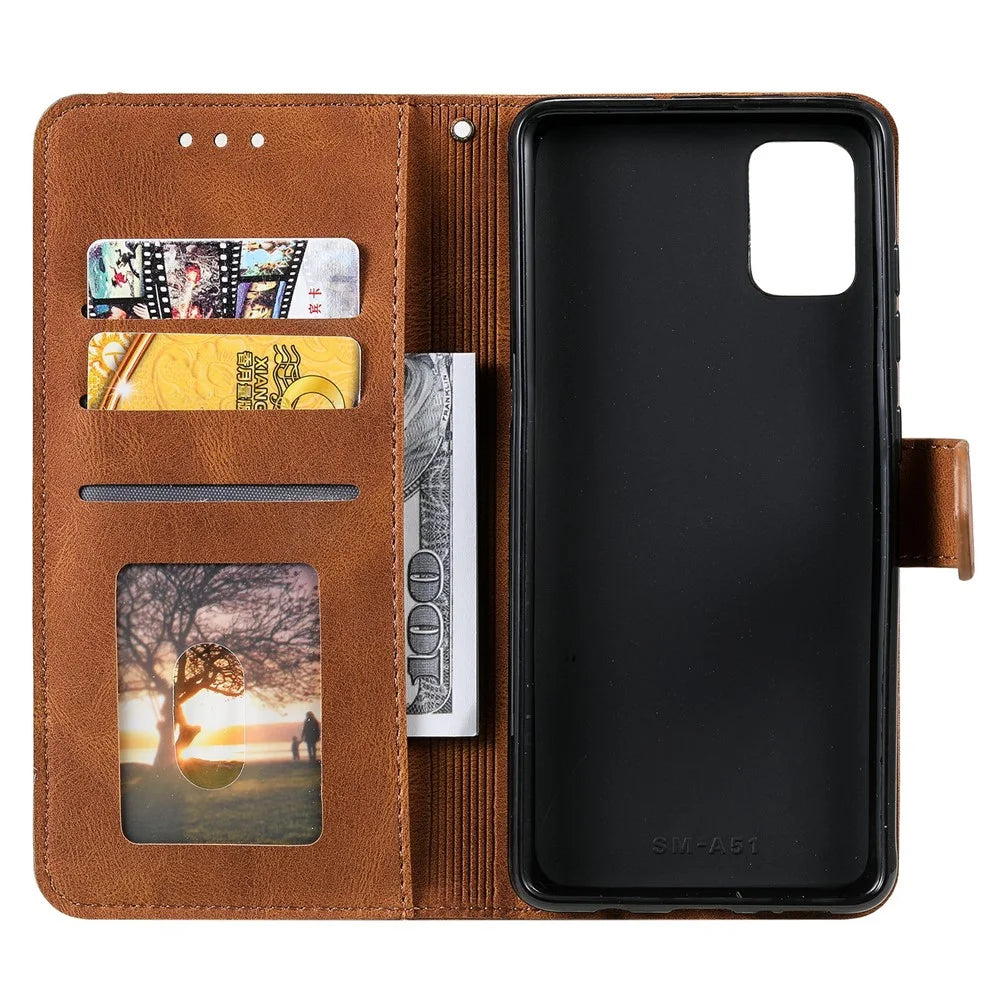 Stitching Surface Splicing Style PU Leather and TPU Phone Flip Case Skin-touch Stand Wallet Phone Protective Cover for Samsung Galaxy A33 5G - Brown - 6