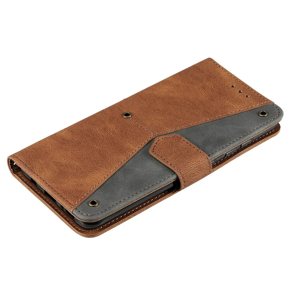 Stitching Surface Splicing Style PU Leather and TPU Phone Flip Case Skin-touch Stand Wallet Phone Protective Cover for Samsung Galaxy A33 5G - Brown - 7