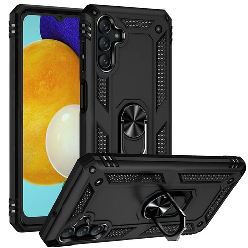 Military Grade Ring Car Mount Kickstand Dual Layer Soft Flexible TPU Hard PC Cover for Samsung Galaxy A13 5G - Black - 1