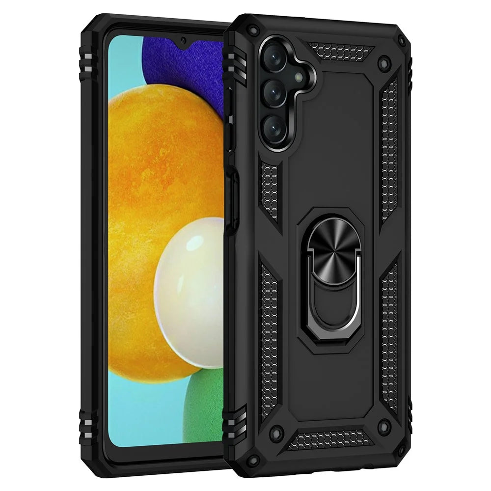 Military Grade Ring Car Mount Kickstand Dual Layer Soft Flexible TPU Hard PC Cover for Samsung Galaxy A13 5G - Black - 2
