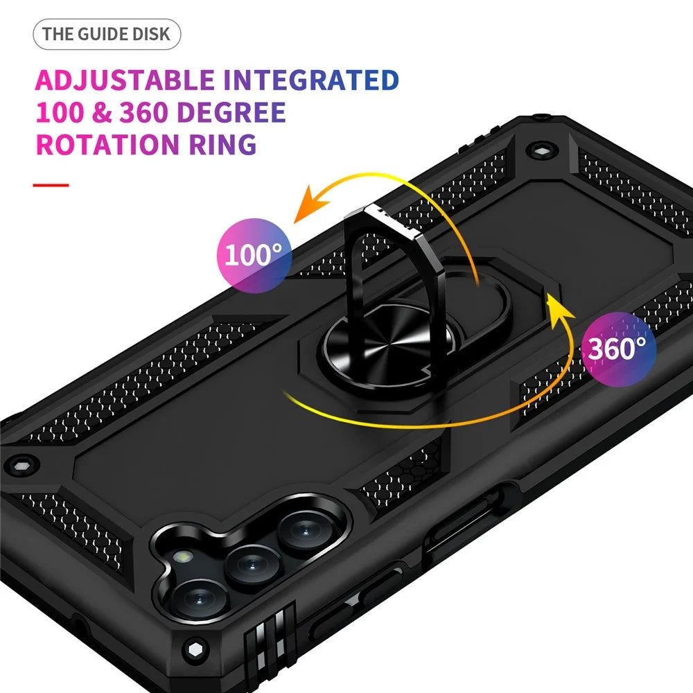 Military Grade Ring Car Mount Kickstand Dual Layer Soft Flexible TPU Hard PC Cover for Samsung Galaxy A13 5G - Black - 4