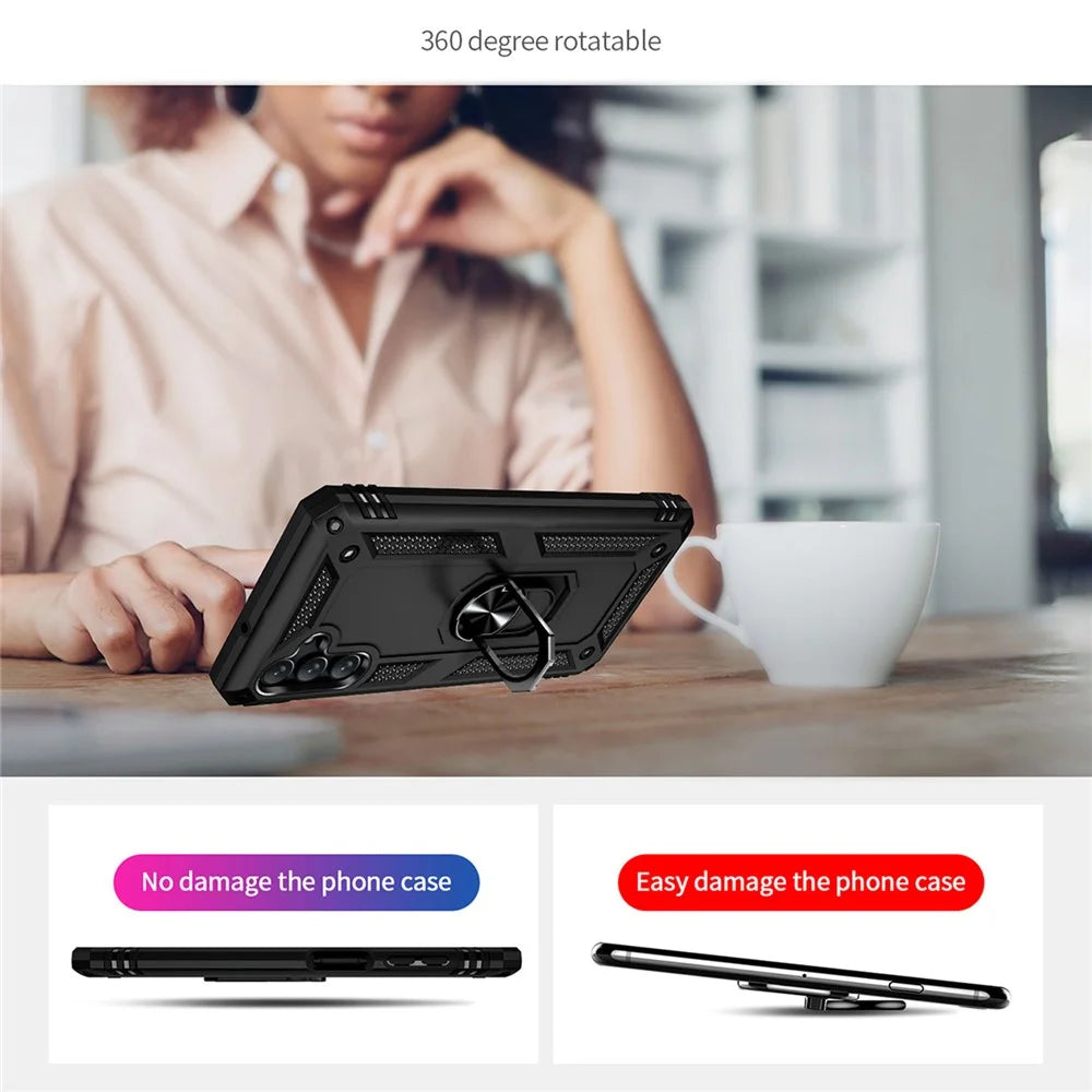 Military Grade Ring Car Mount Kickstand Dual Layer Soft Flexible TPU Hard PC Cover for Samsung Galaxy A13 5G - Black - 5