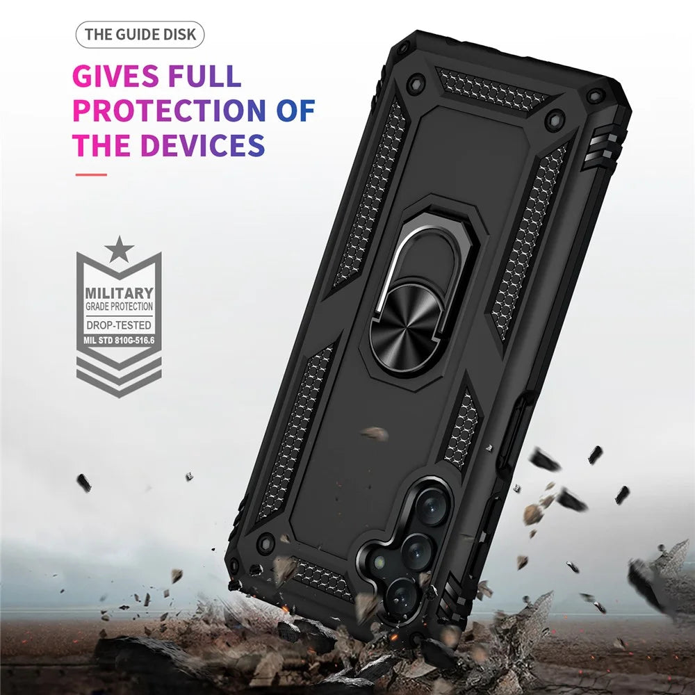 Military Grade Ring Car Mount Kickstand Dual Layer Soft Flexible TPU Hard PC Cover for Samsung Galaxy A13 5G - Black - 7