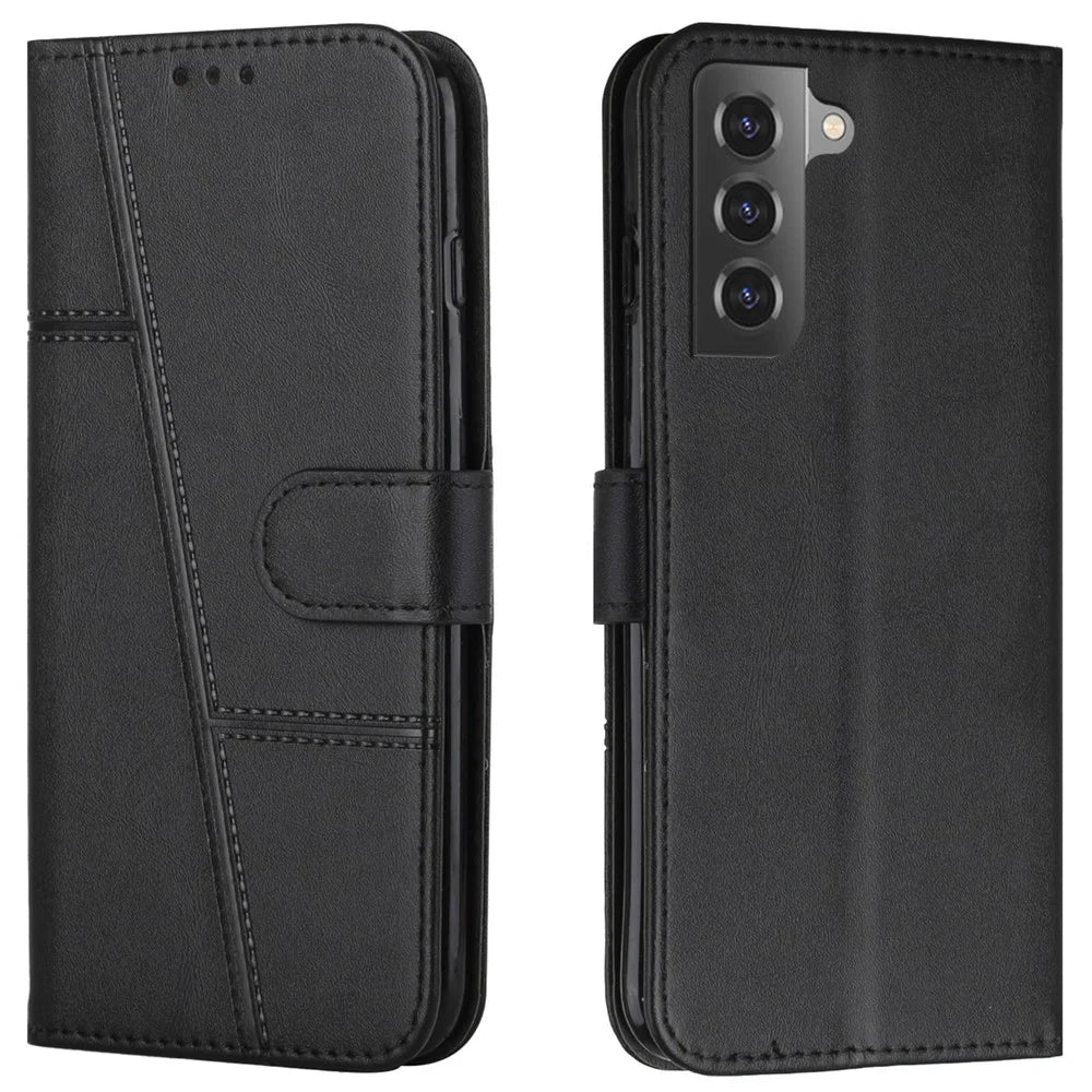 Wallet Stand Full Protection PU Leather Cover + Inner TPU Phone Case for Samsung Galaxy S22 5G - Black - 1