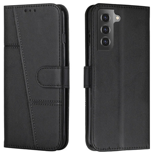Wallet Stand Full Protection PU Leather Cover + Inner TPU Phone Case for Samsung Galaxy S22 5G - Black - 1