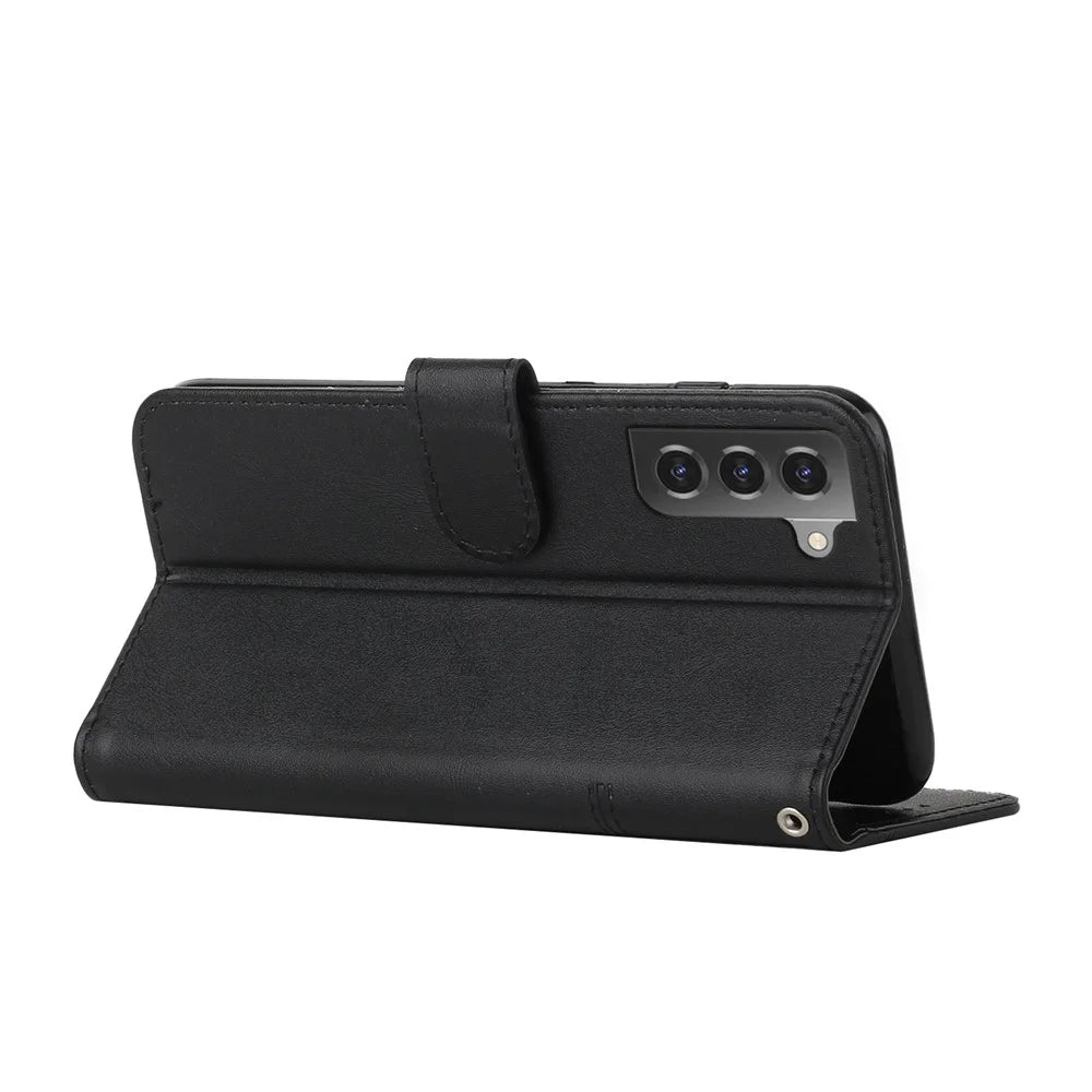 Wallet Stand Full Protection PU Leather Cover + Inner TPU Phone Case for Samsung Galaxy S22 5G - Black - 7