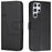 PU Leather Stand Feature Stitching Phone Wallet Cover Case with Strap for Samsung Galaxy S22 Ultra 5G - Black - 1